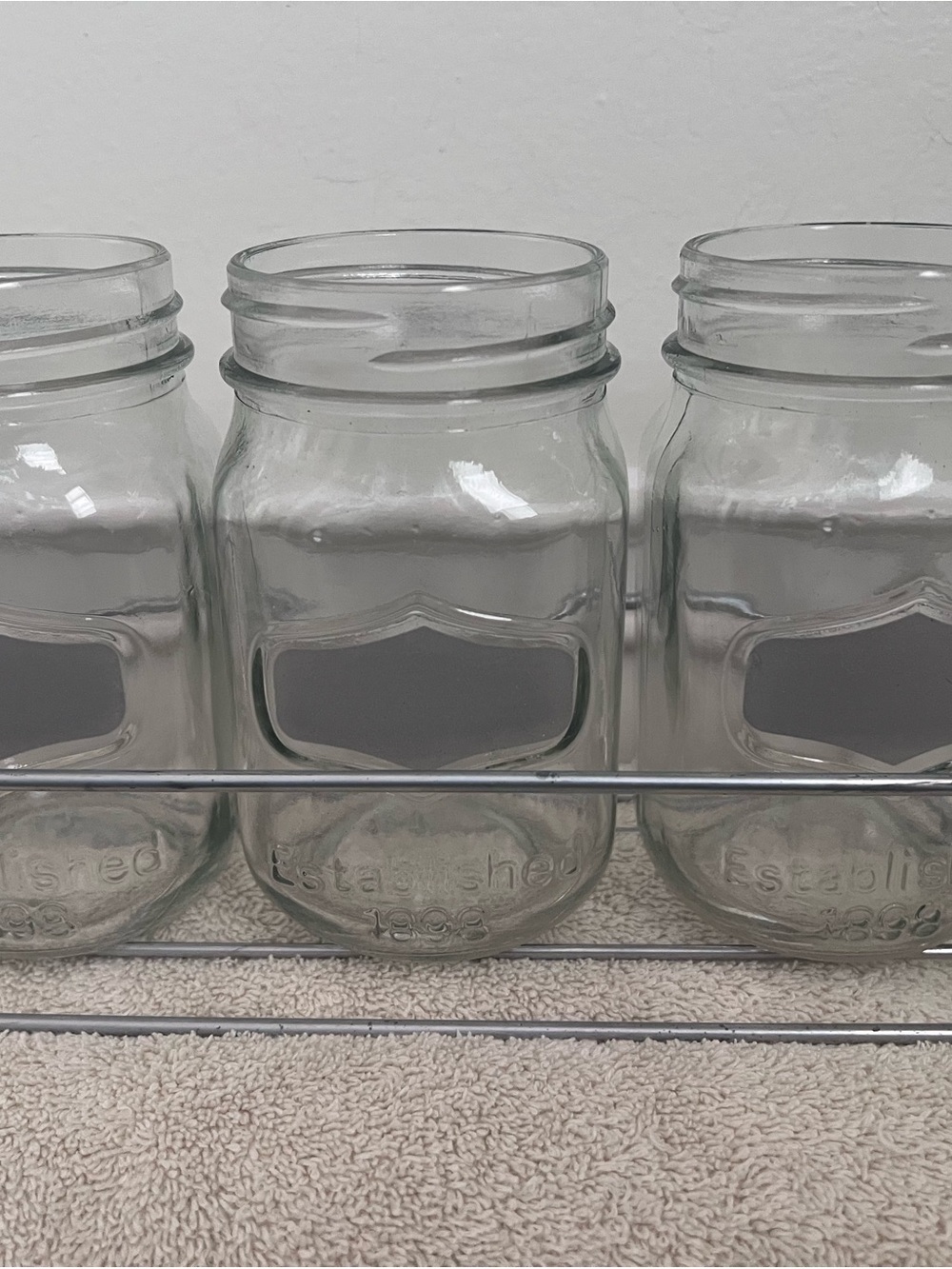 Set of 3 Clear Glass Mason Spice Jars with Chalkboard Labels